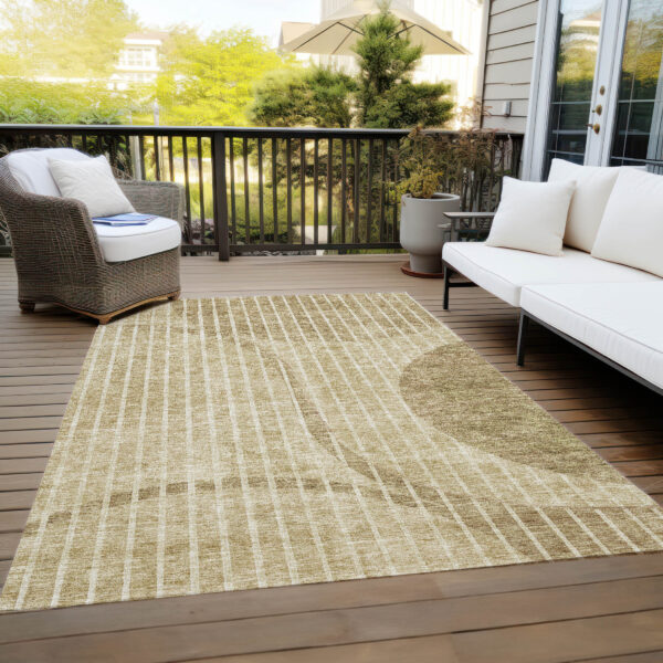 10' X 14' Brown Taupe And Ivory Striped Washable Indoor Outdoor Area Rug