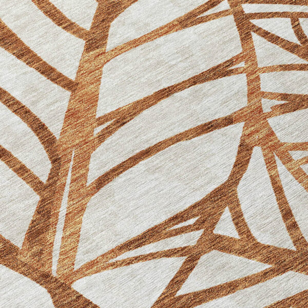 5' X 8' Orange Beige And Copper Floral Washable Indoor Outdoor Area Rug