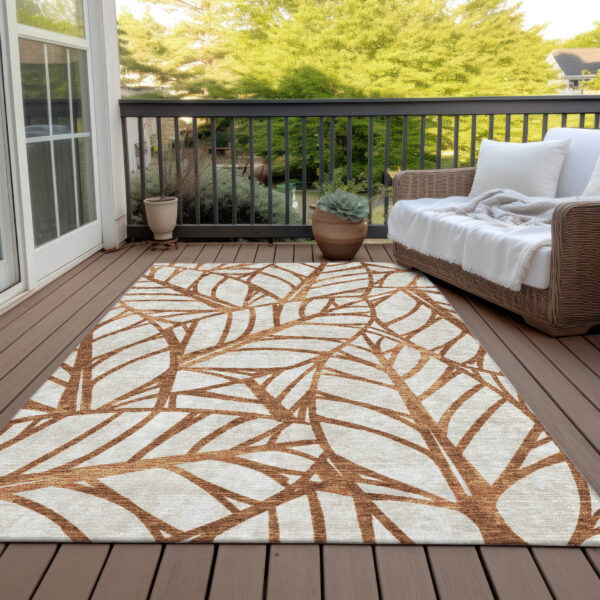 5' X 8' Orange Beige And Copper Floral Washable Indoor Outdoor Area Rug