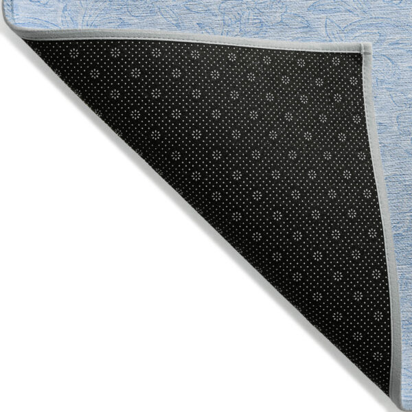 5' X 8' Sky Blue And Blue Floral Washable Indoor Outdoor Area Rug