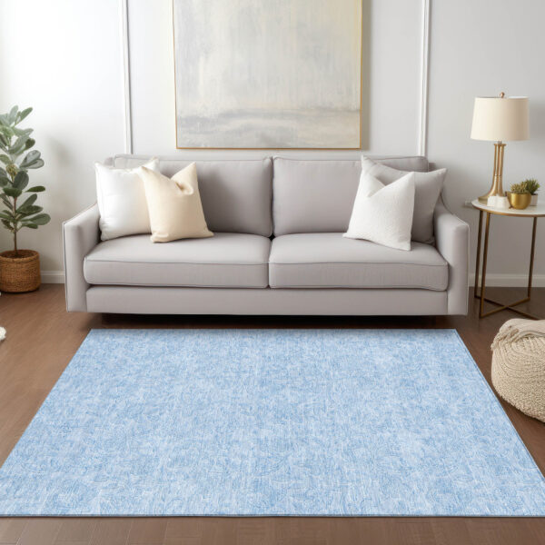 5' X 8' Sky Blue And Blue Floral Washable Indoor Outdoor Area Rug