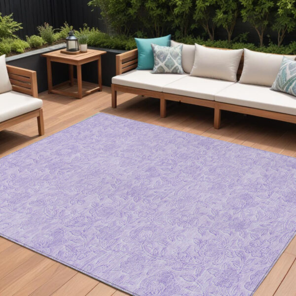 8' X 10' Lilac And Purple Floral Washable Indoor Outdoor Area Rug