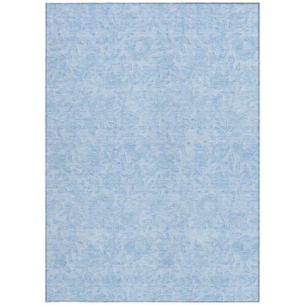 5' X 8' Sky Blue And Blue Floral Washable Indoor Outdoor Area Rug