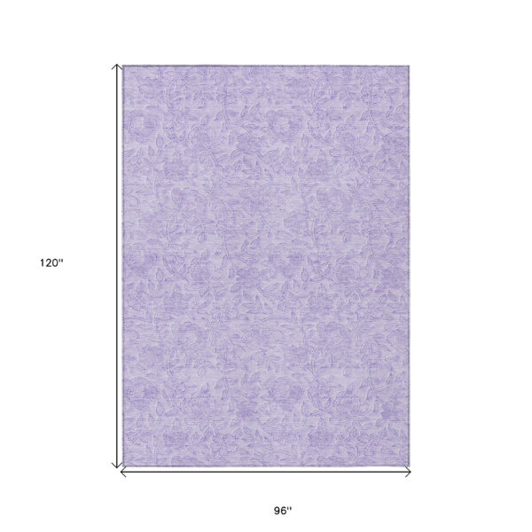8' X 10' Lilac And Purple Floral Washable Indoor Outdoor Area Rug