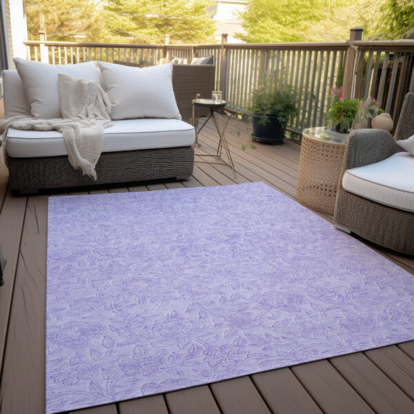 8' X 10' Lilac And Purple Floral Washable Indoor Outdoor Area Rug