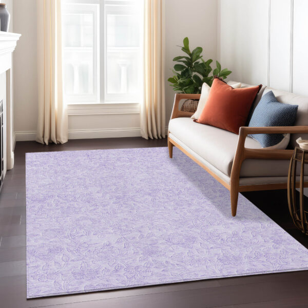 8' X 10' Lilac And Purple Floral Washable Indoor Outdoor Area Rug