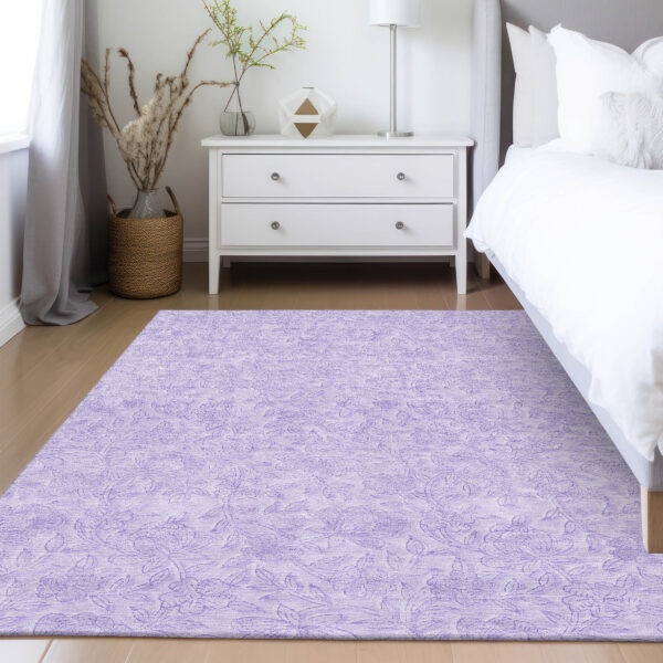 8' X 10' Lilac And Purple Floral Washable Indoor Outdoor Area Rug