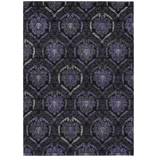5' X 8' Purple Charcoal And Gray Medallion Washable Indoor Outdoor Area Rug