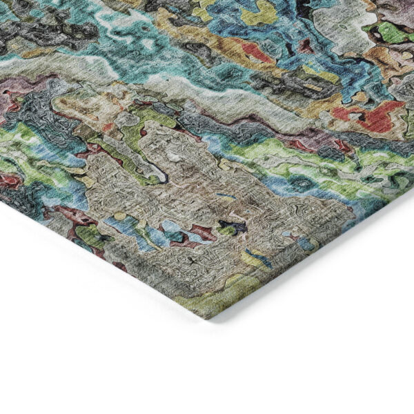 9' X 12' Orange And Teal Blue Abstract Washable Indoor Outdoor Area Rug