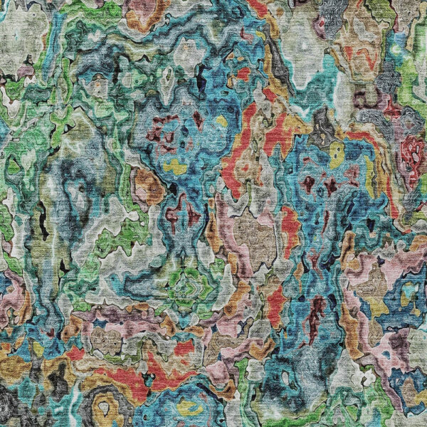 9' X 12' Orange And Teal Blue Abstract Washable Indoor Outdoor Area Rug