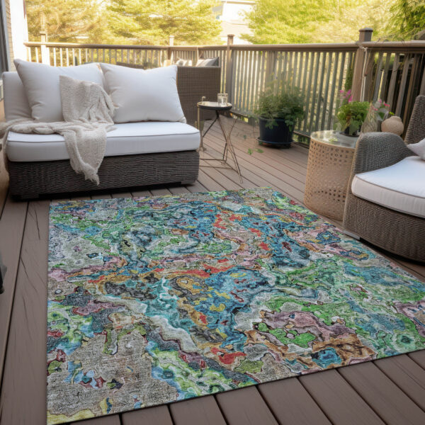 9' X 12' Orange And Teal Blue Abstract Washable Indoor Outdoor Area Rug