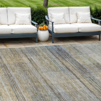 8' X 10' Khaki Tan And Beige Striped Washable Indoor Outdoor Area Rug