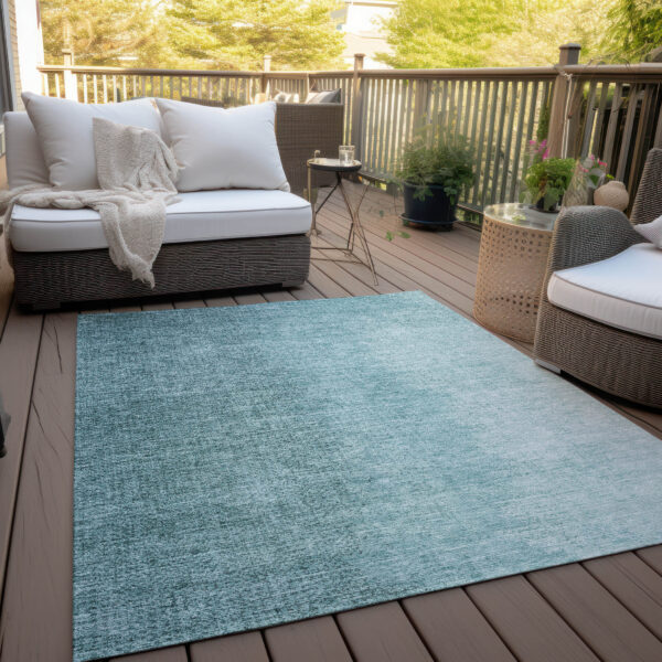 8' X 10' Teal Blue And Aqua Abstract Washable Indoor Outdoor Area Rug