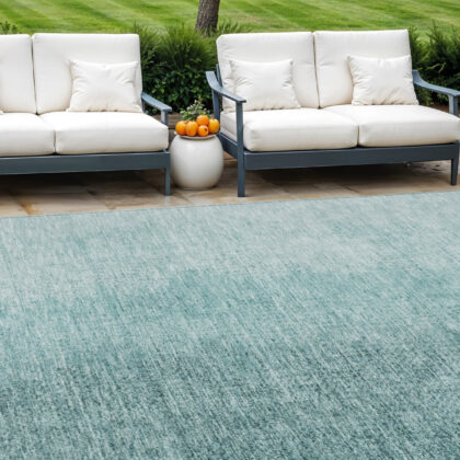 8' X 10' Teal Blue And Aqua Abstract Washable Indoor Outdoor Area Rug
