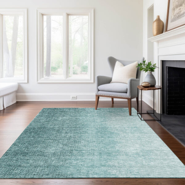 8' X 10' Teal Blue And Aqua Abstract Washable Indoor Outdoor Area Rug