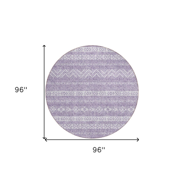 8' Purple And Lavender Round Southwestern Washable Indoor Outdoor Area Rug