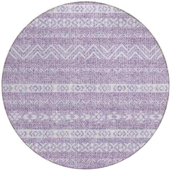 8' Purple And Lavender Round Southwestern Washable Indoor Outdoor Area Rug