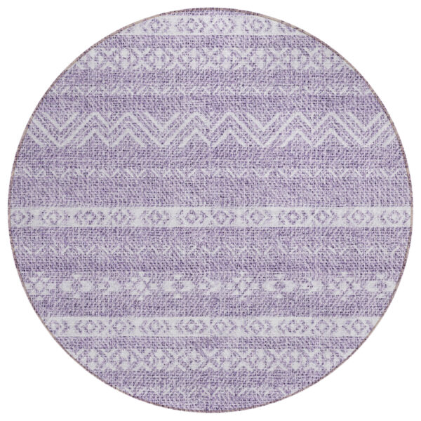 8' Purple And Lavender Round Southwestern Washable Indoor Outdoor Area Rug