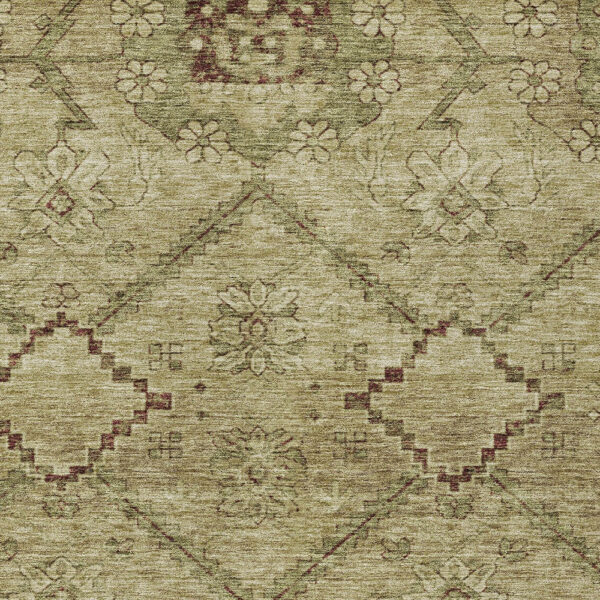 5' X 8' Brown Beige And Artichoke Green Floral Washable Indoor Outdoor Area Rug