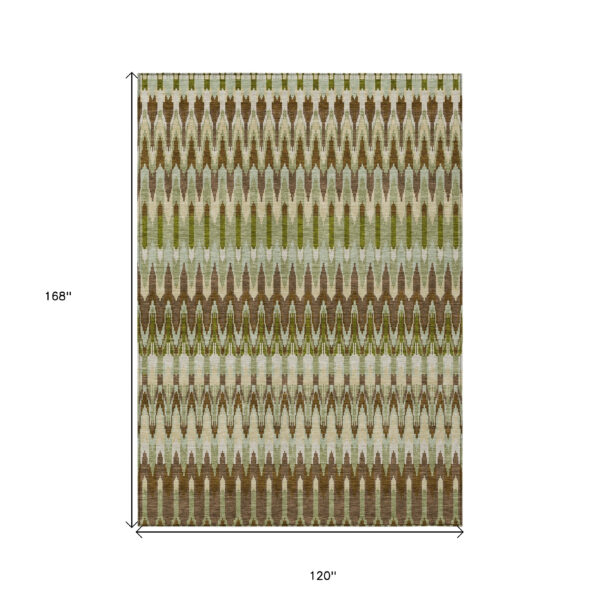 10' X 14' Artichoke Green And Brown Southwestern Washable Indoor Outdoor Area Rug