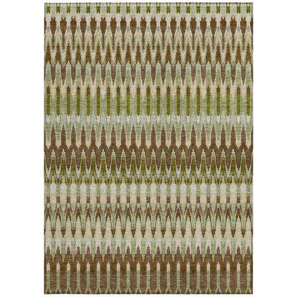 10' X 14' Artichoke Green And Brown Southwestern Washable Indoor Outdoor Area Rug