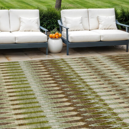 10' X 14' Artichoke Green And Brown Southwestern Washable Indoor Outdoor Area Rug