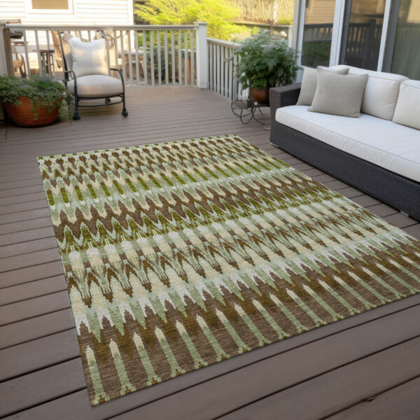 10' X 14' Artichoke Green And Brown Southwestern Washable Indoor Outdoor Area Rug