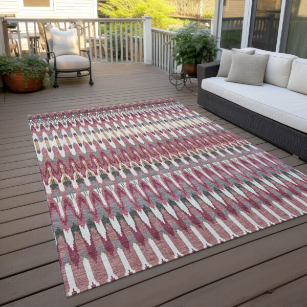 10' X 14' Mauve Merlot And Ivory Southwestern Washable Indoor Outdoor Area Rug