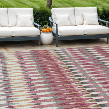 10' X 14' Mauve Merlot And Ivory Southwestern Washable Indoor Outdoor Area Rug