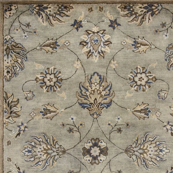 3' X 5' Grey Floral Vines Wool Area Rug
