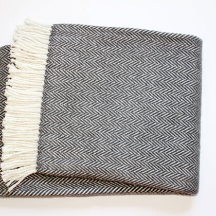 Dark Grey and White Dreamy Soft Herringbone Throw Blanket