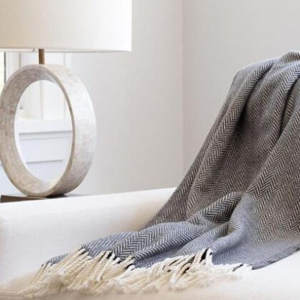 Dark Grey and White Dreamy Soft Herringbone Throw Blanket
