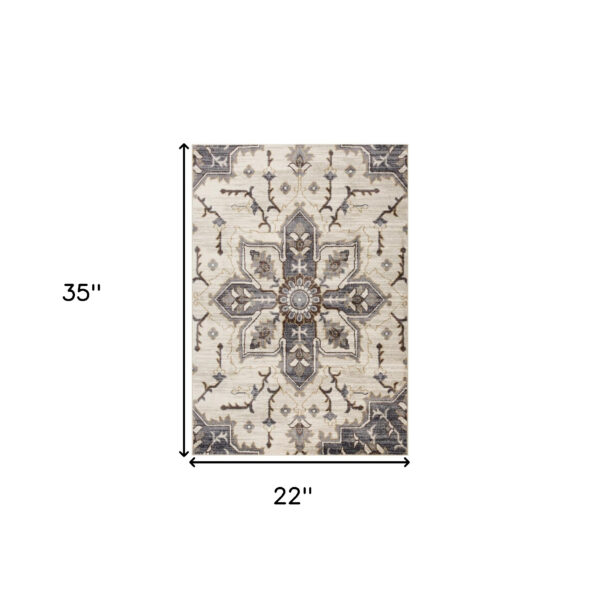 2' x 3' Ivory and Blue Medallion Power Loom Area Rug