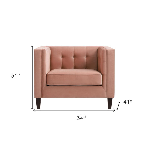 34" Blush And Espresso Velvet Tufted Club Chair