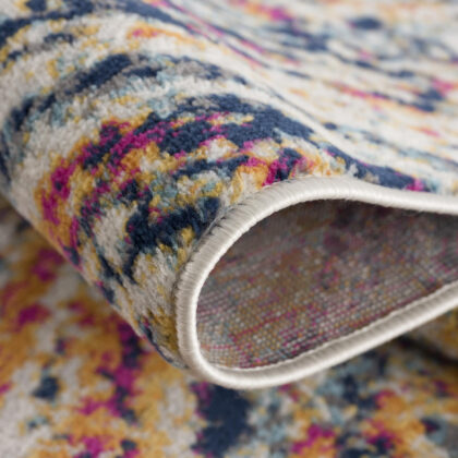 2' x 3' Ivory Blue and Orange Abstract Washable Non Skid Area Rug