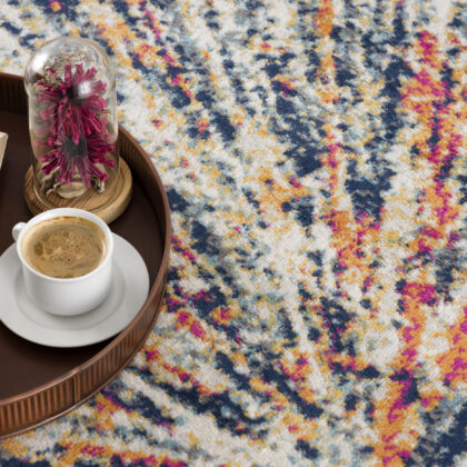 2' x 3' Ivory Blue and Orange Abstract Washable Non Skid Area Rug