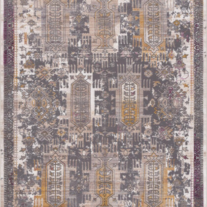 9' x 12' Brown and Ivory Oriental Power Loom Washable Non Skid Area Rug