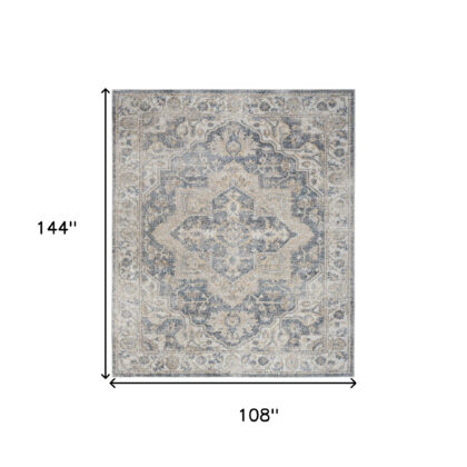 9' x 12' Gray Oriental Power Loom Area Rug