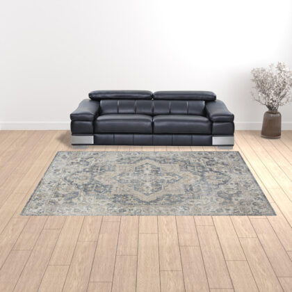 9' x 12' Gray Oriental Power Loom Area Rug