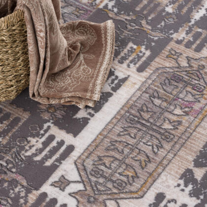 9' x 12' Brown and Ivory Oriental Power Loom Washable Non Skid Area Rug