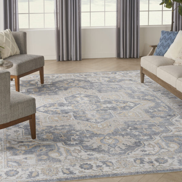 9' x 12' Gray Oriental Power Loom Area Rug