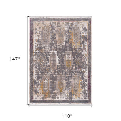 9' x 12' Brown and Ivory Oriental Power Loom Washable Non Skid Area Rug