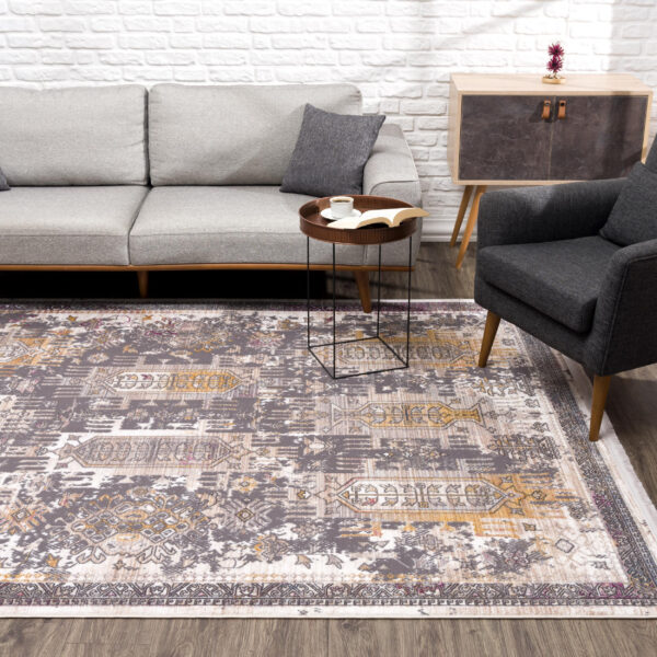 9' x 12' Brown and Ivory Oriental Power Loom Washable Non Skid Area Rug