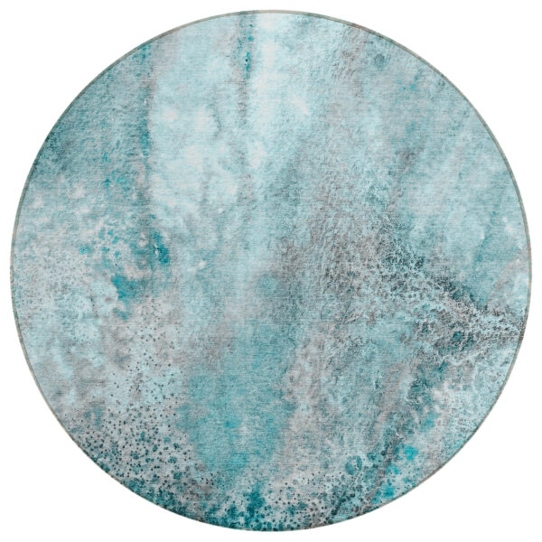 8' Round Gray and Ivory Round Abstract Washable Non Skid Indoor Outdoor Area Rug