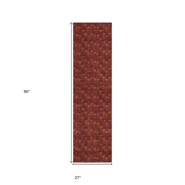8' Runner Burgundy Geometric Washable Non Skid Indoor Outdoor Runner Rug