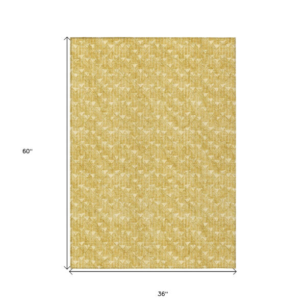 3' X 5' Gold Geometric Washable Non Skid Indoor Outdoor Area Rug