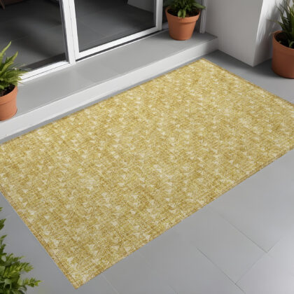3' X 5' Gold Geometric Washable Non Skid Indoor Outdoor Area Rug