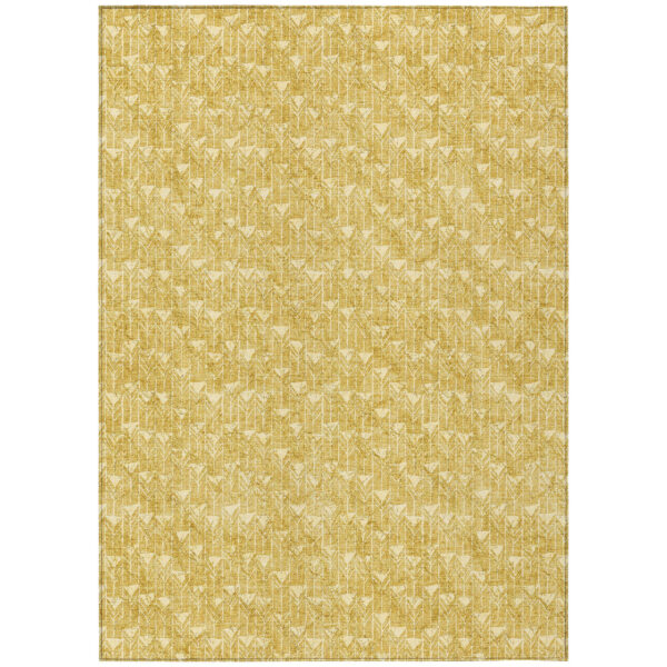 3' X 5' Gold Geometric Washable Non Skid Indoor Outdoor Area Rug