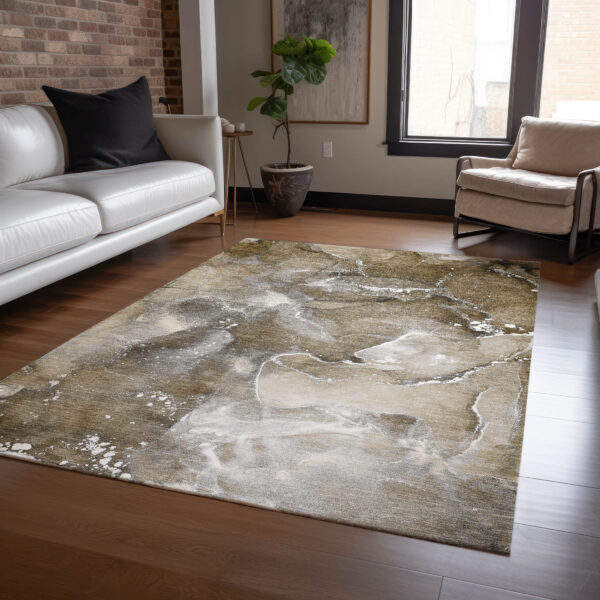 5' X 8' Brown and Gray Abstract Washable Non Skid Indoor Outdoor Area Rug