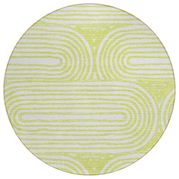 8' Round Green and White Round Abstract Washable Non Skid Indoor Outdoor Area Rug